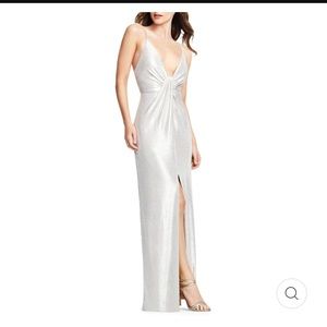 Aidan Mattox Column Gown Champagne Silver